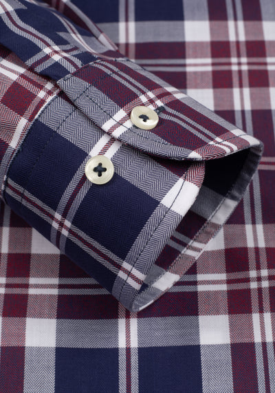 Garnet Maroon Navy Checked Herringbone Shirt