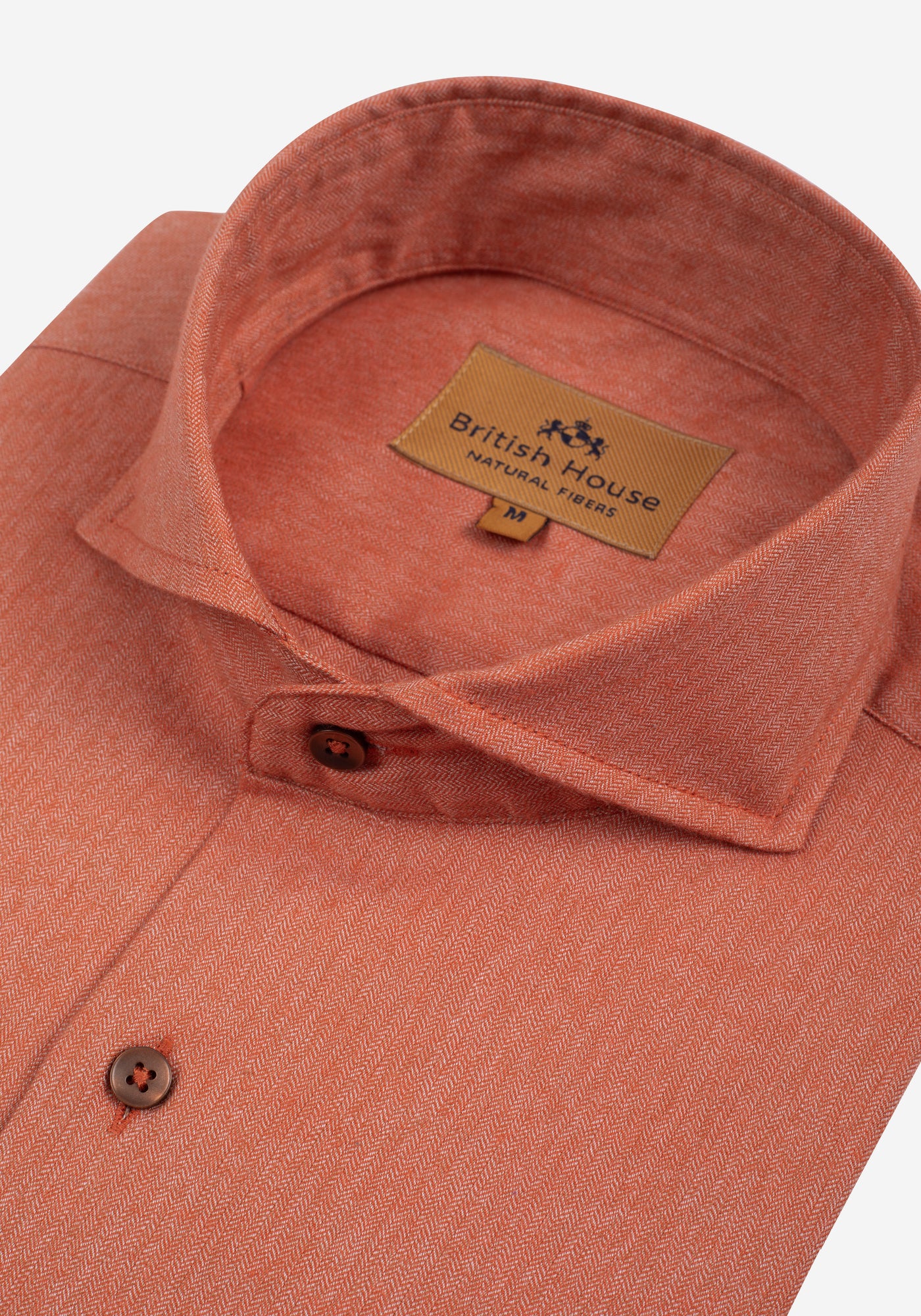 Coral Orange Washed Herringbone Flannel Shirt