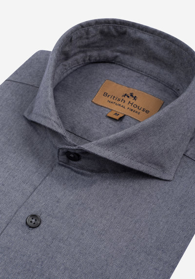 Dusk Grey Washed Herringbone Flannel Shirt