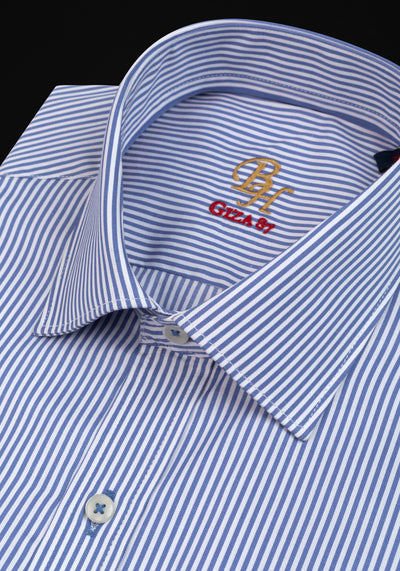 Giza 87 Cotton Royal Blue Stripe Signature Twill Shirt