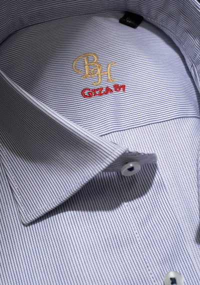 Giza 87 Cotton Granite Blue Stripe Signature Twill Shirt