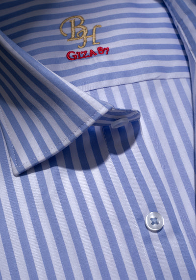 Giza 87 Cotton Mystic Blue Stripe Signature Twill Shirt