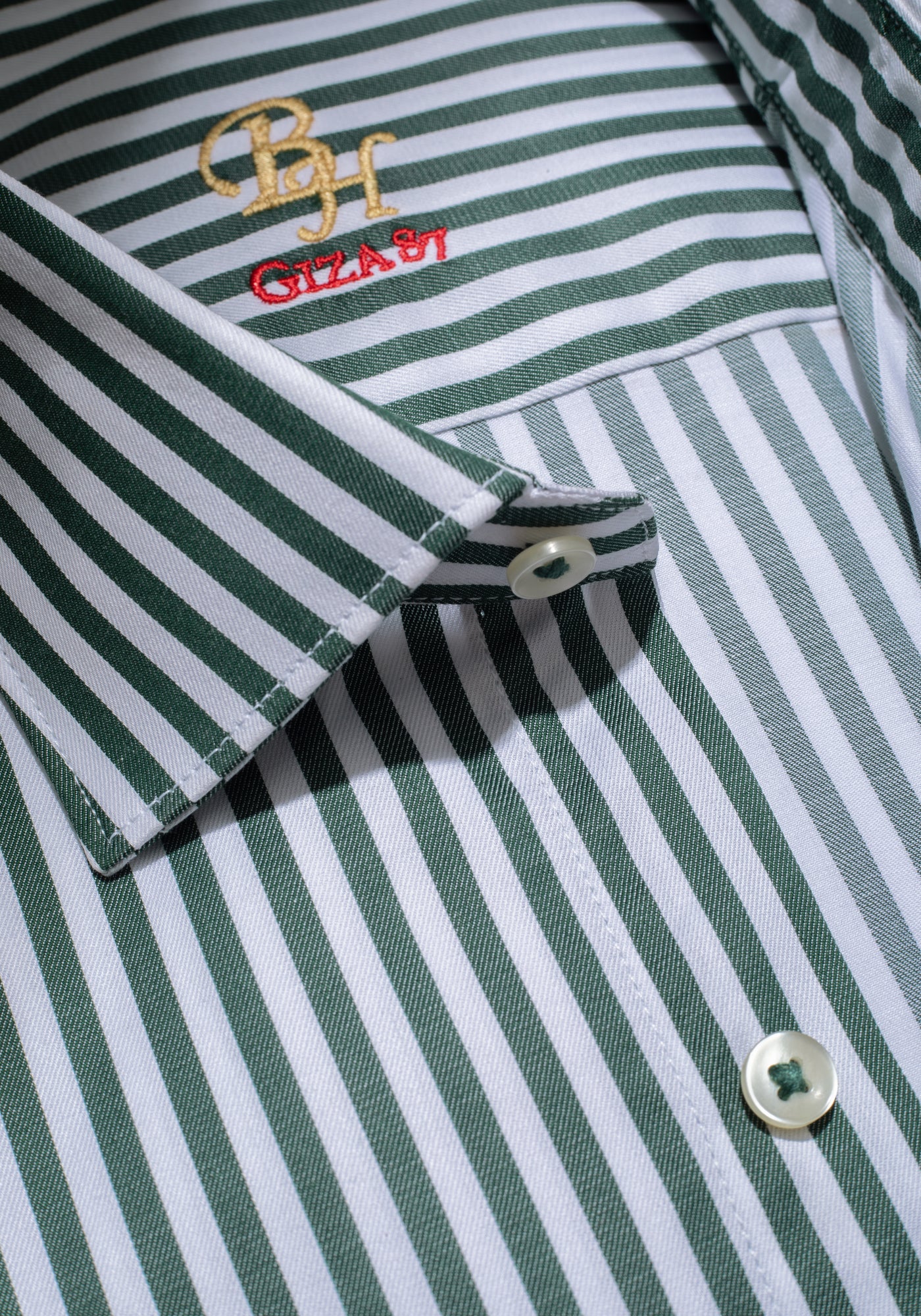 Giza 87 Cotton Emerald Green Stripe Signature Twill Shirt