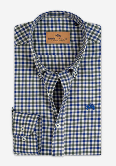 Green Blue Checked Twill Shirt