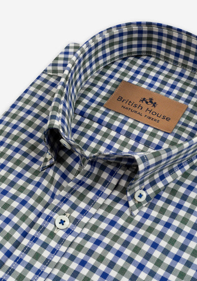 Green Blue Checked Twill Shirt