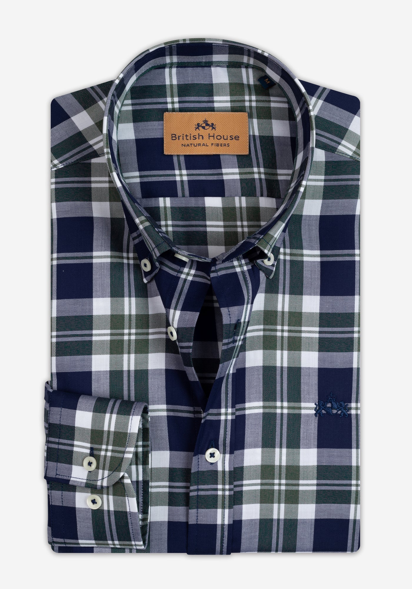 Jet Navy Green Checked Herringbone Shirt