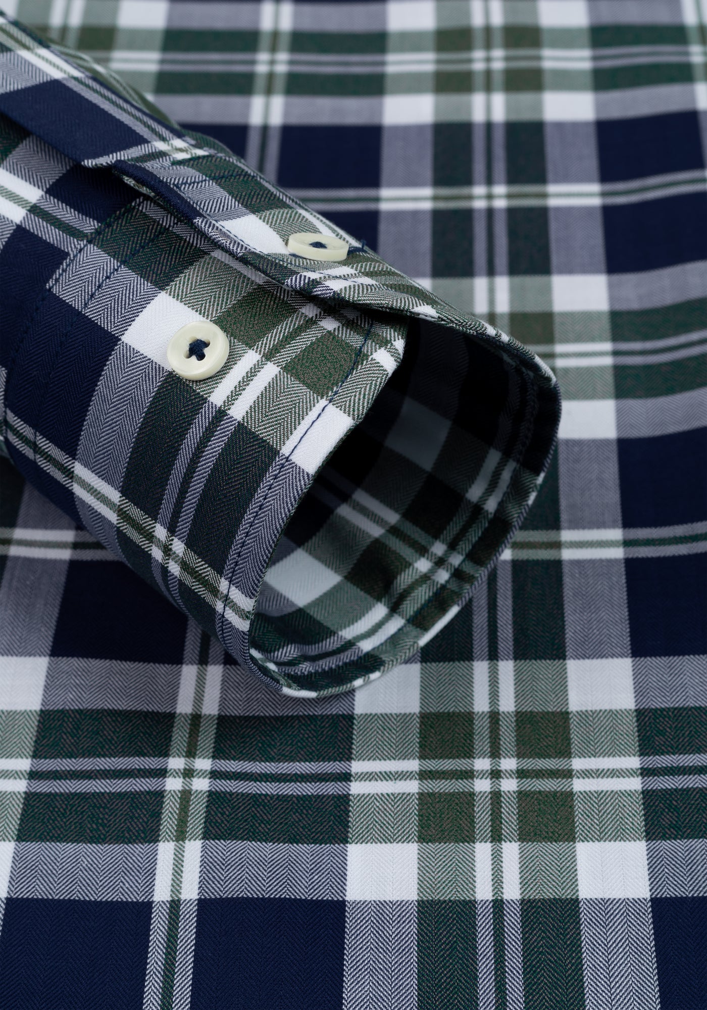 Jet Navy Green Checked Herringbone Shirt