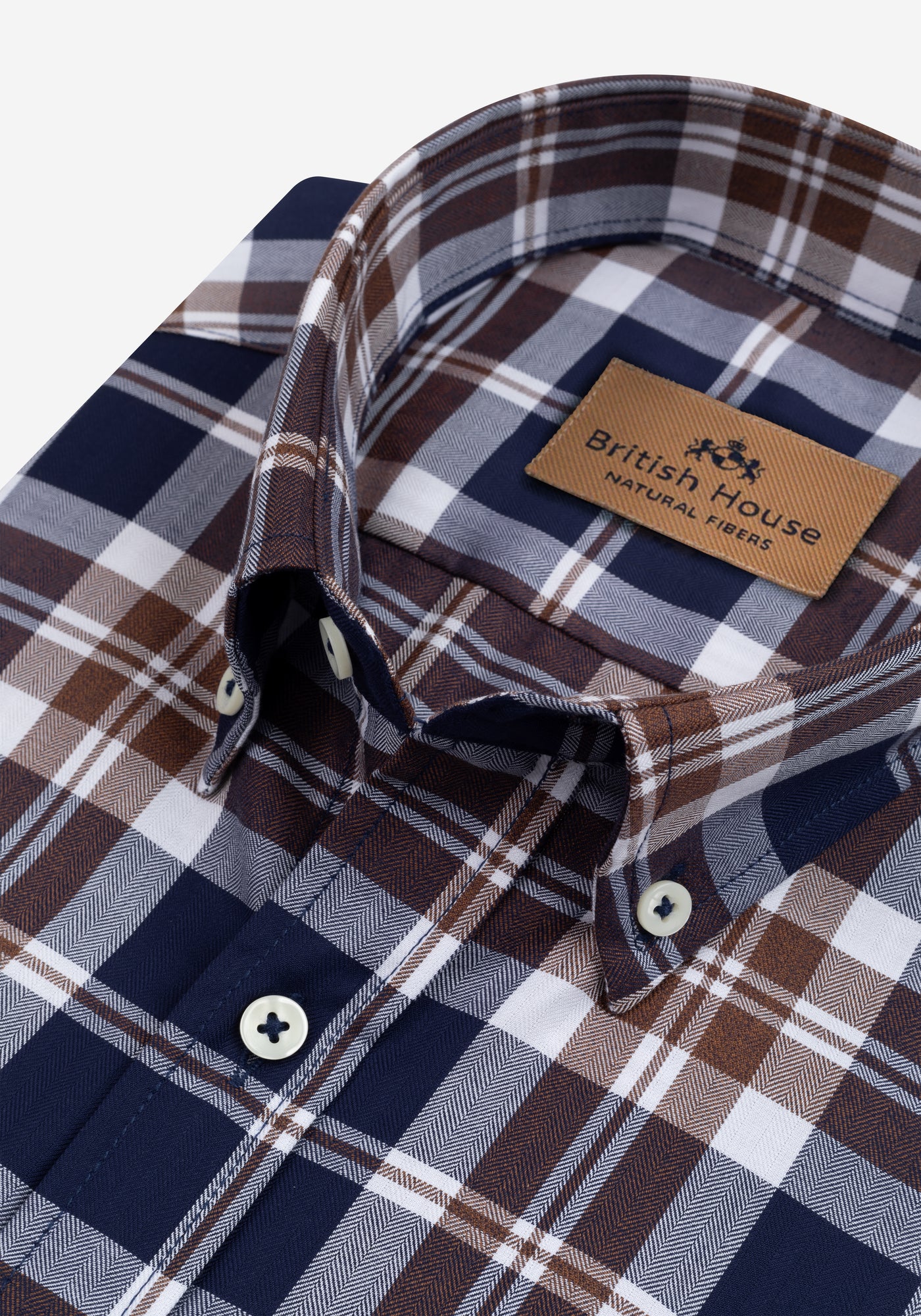 Oak Brown Navy Checked Herringbone Shirt