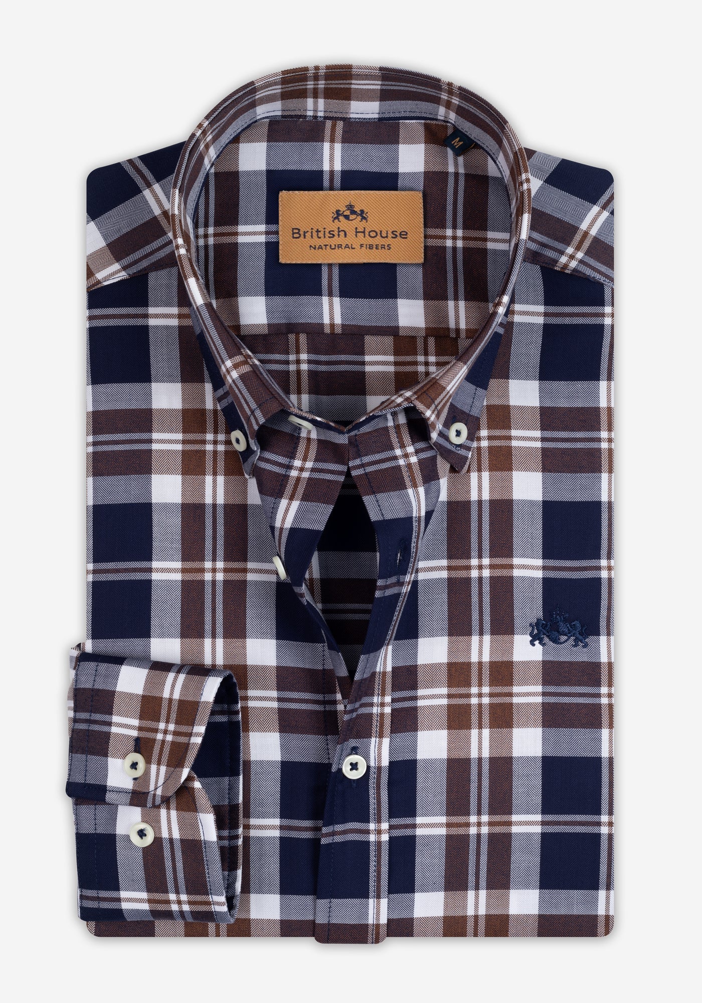 Oak Brown Navy Checked Herringbone Shirt