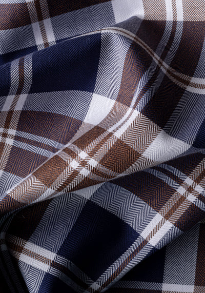 Oak Brown Navy Checked Herringbone Shirt