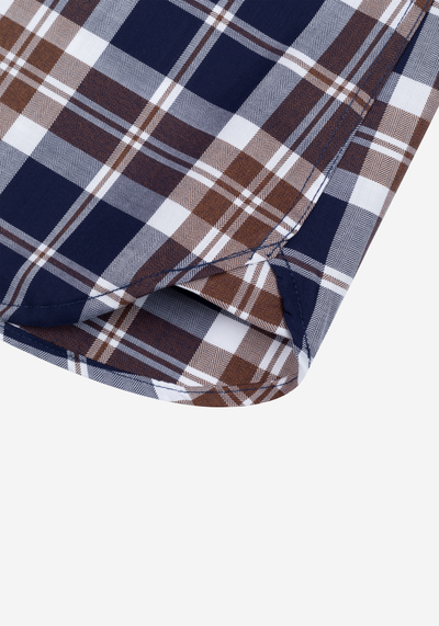 Oak Brown Navy Checked Herringbone Shirt