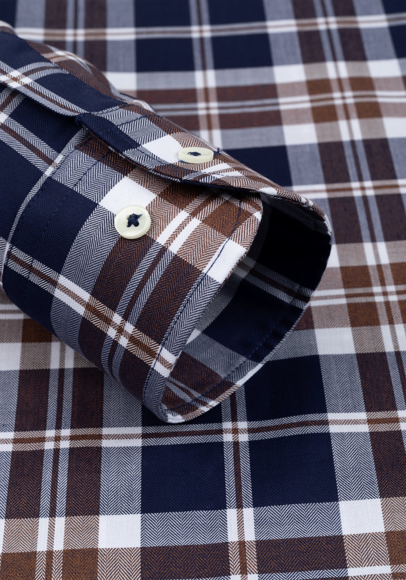 Oak Brown Navy Checked Herringbone Shirt