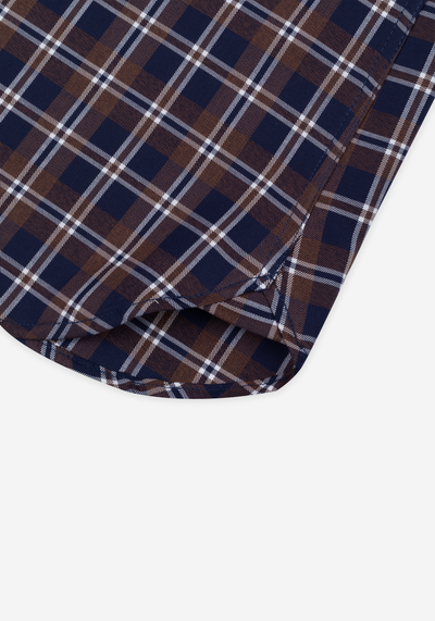 Deep Navy Brown Checked Twill Shirt