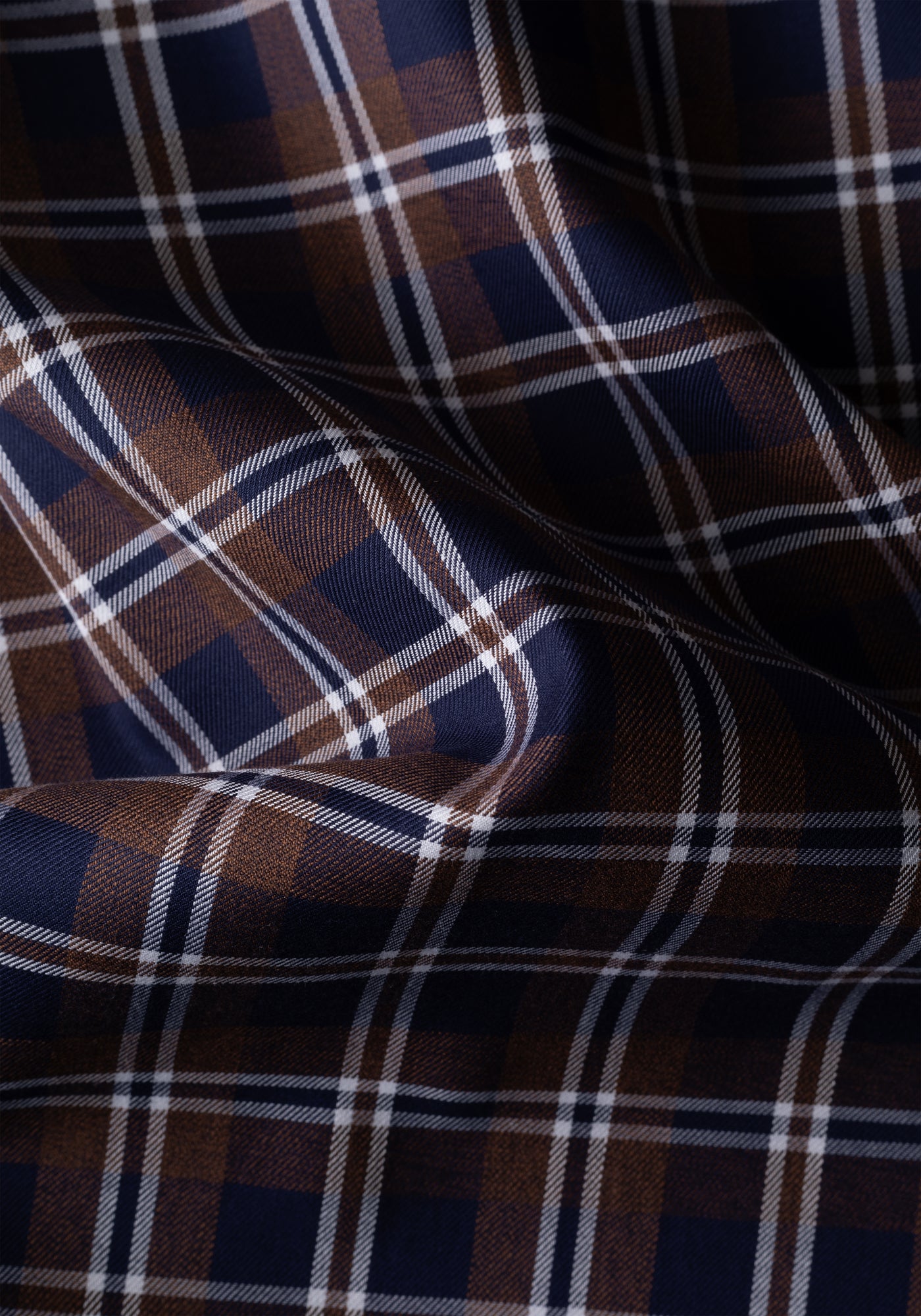 Deep Navy Brown Checked Twill Shirt