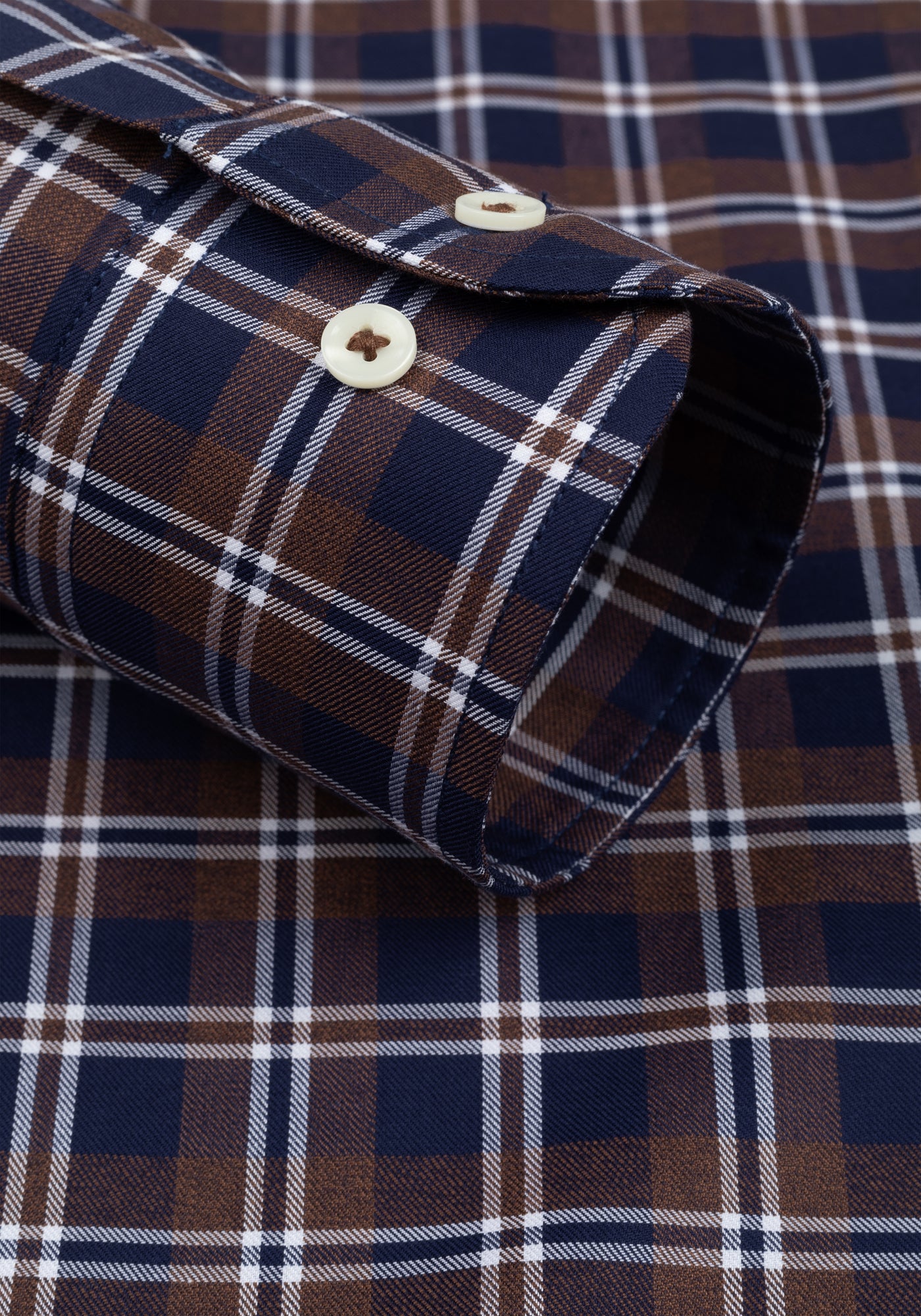 Deep Navy Brown Checked Twill Shirt