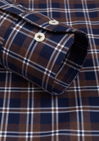 Deep Navy Brown Checked Twill Shirt