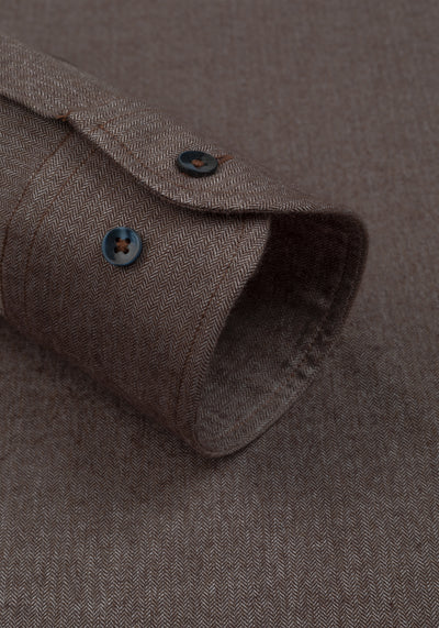 Sepia Brown Herringbone Flannel Shirt