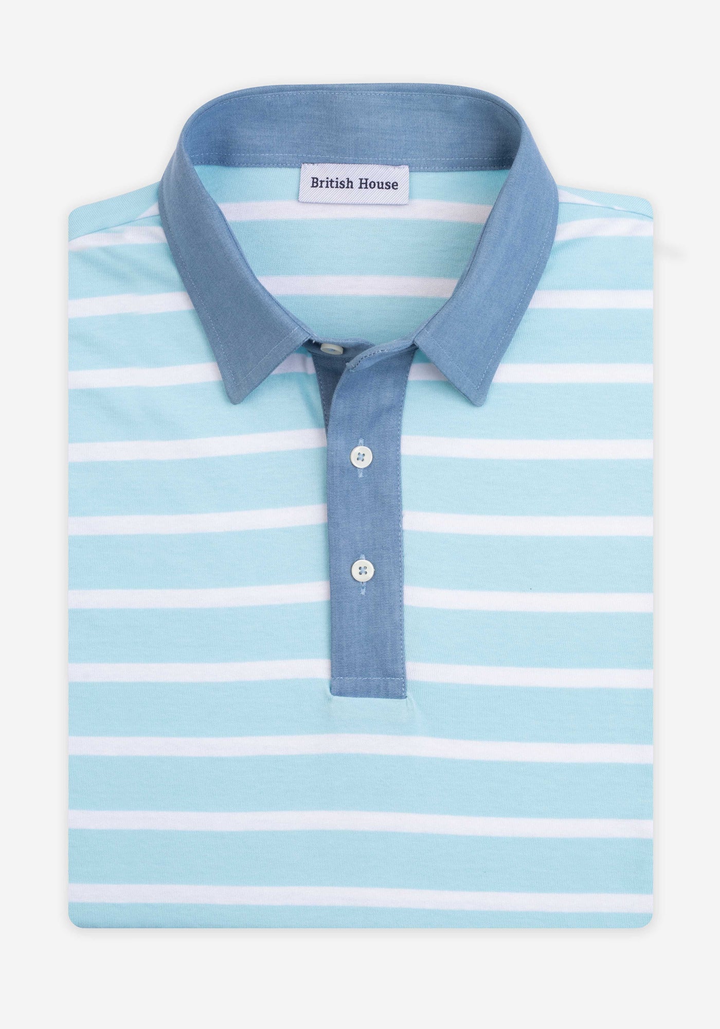 Coastal Blue Stripe Cotton Polo Shirt - Long Sleeve