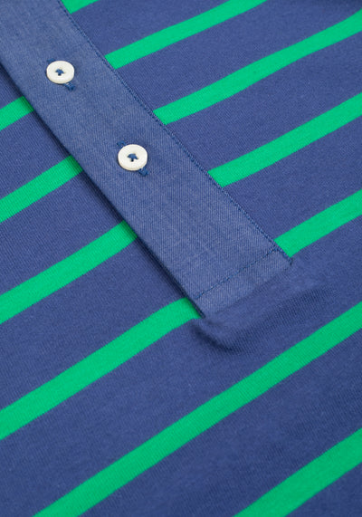 Verdant Navy Stripe Cotton Polo Shirt - Long Sleeve