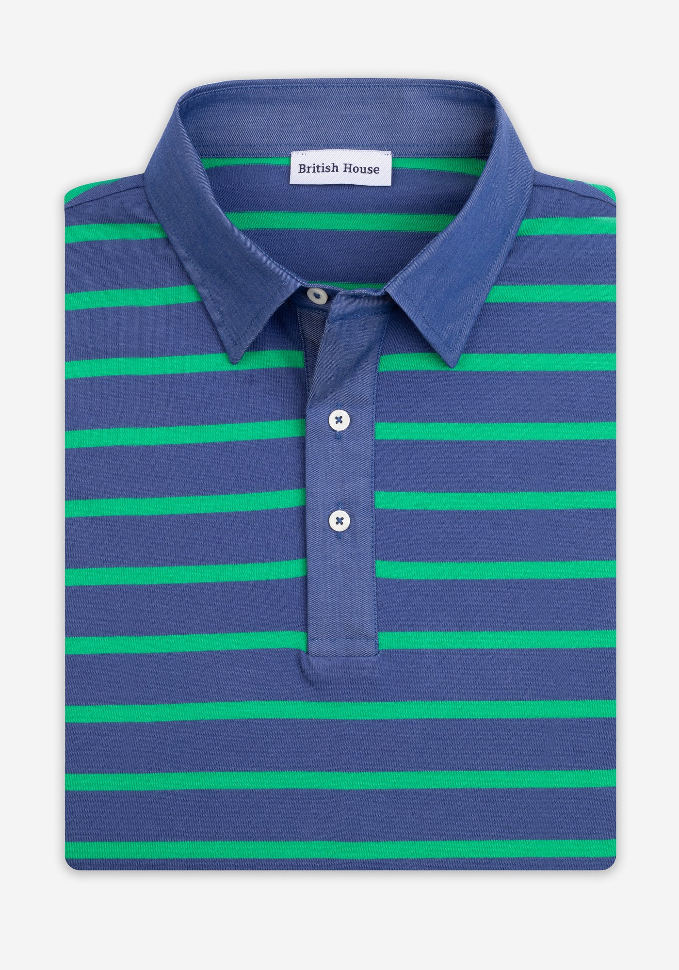 Verdant Navy Stripe Cotton Polo Shirt - Long Sleeve