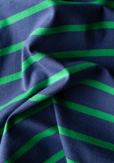 Verdant Navy Stripe Cotton Polo Shirt - Long Sleeve