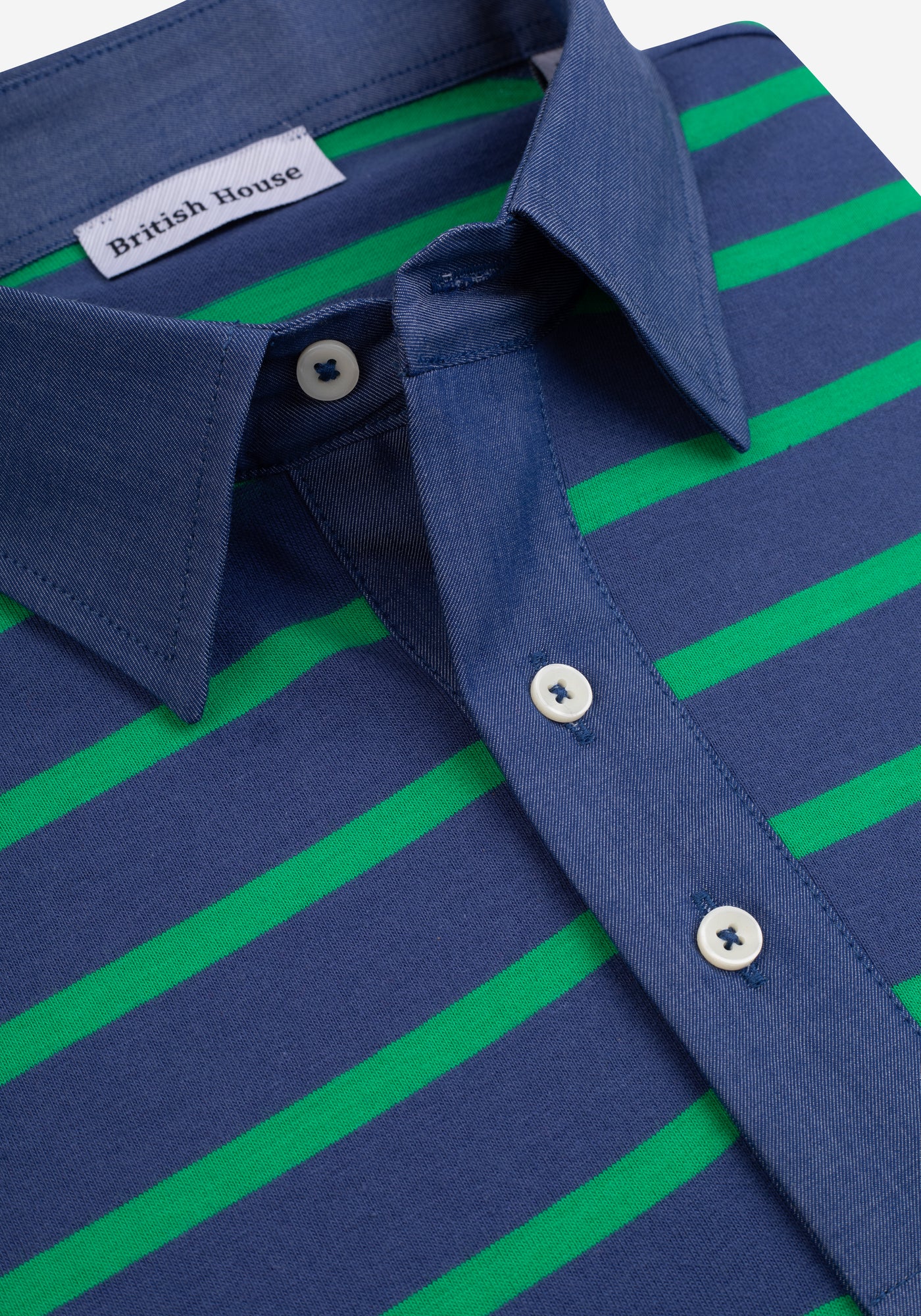 Verdant Navy Stripe Cotton Polo Shirt - Long Sleeve