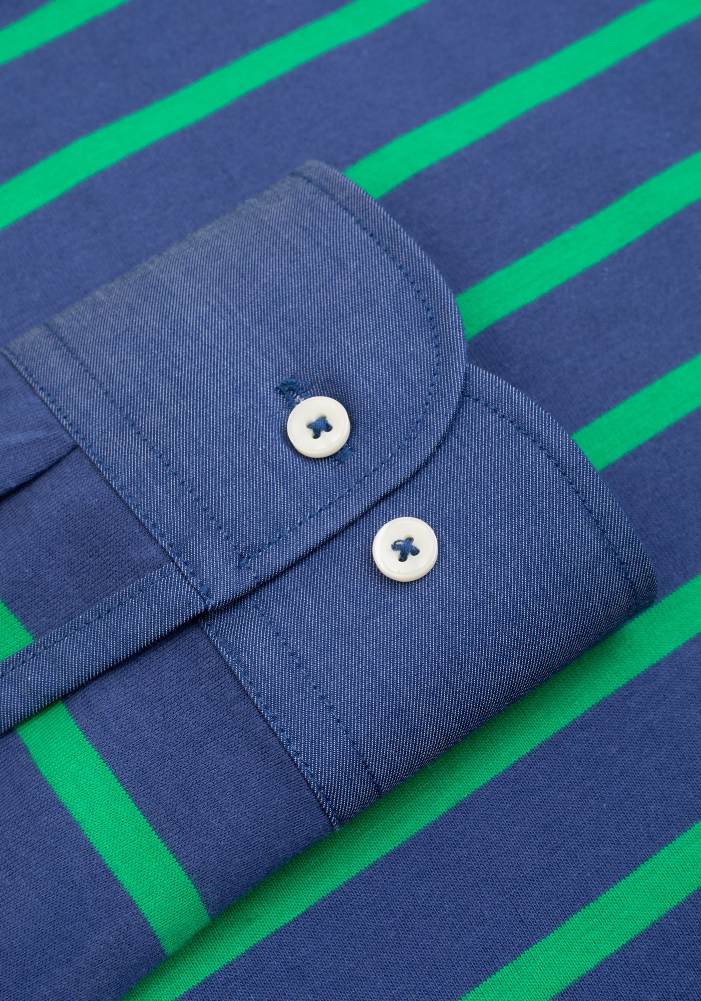 Verdant Navy Stripe Cotton Polo Shirt - Long Sleeve