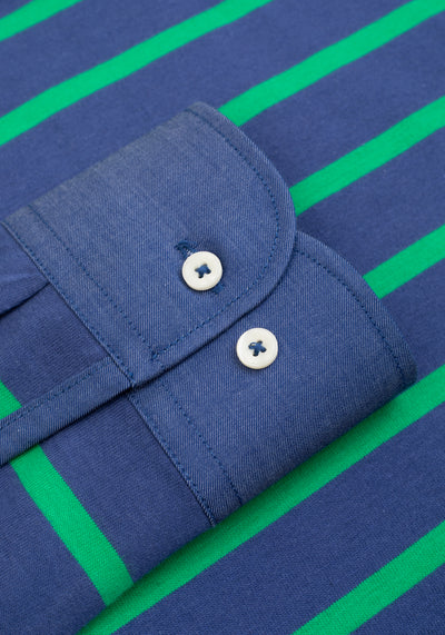 Verdant Navy Stripe Cotton Polo Shirt - Long Sleeve