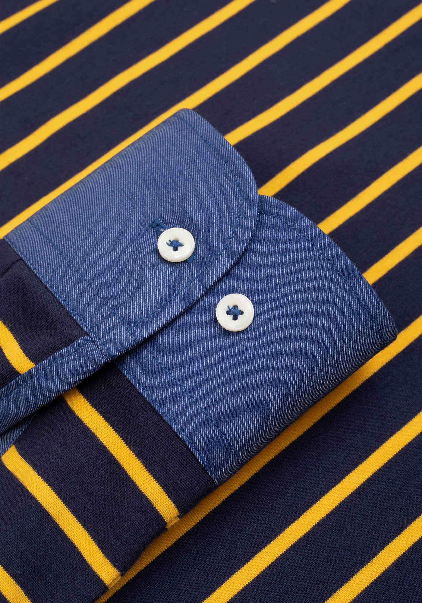 Midnight Yellow Stripe Cotton Polo Shirt - Long Sleeve