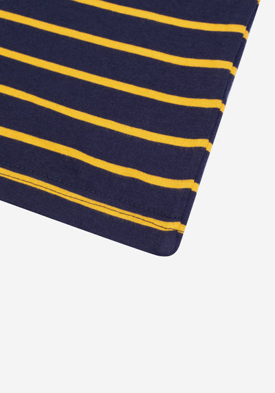 Midnight Yellow Stripe Cotton Polo Shirt - Long Sleeve