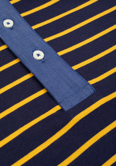 Midnight Yellow Stripe Cotton Polo Shirt - Long Sleeve