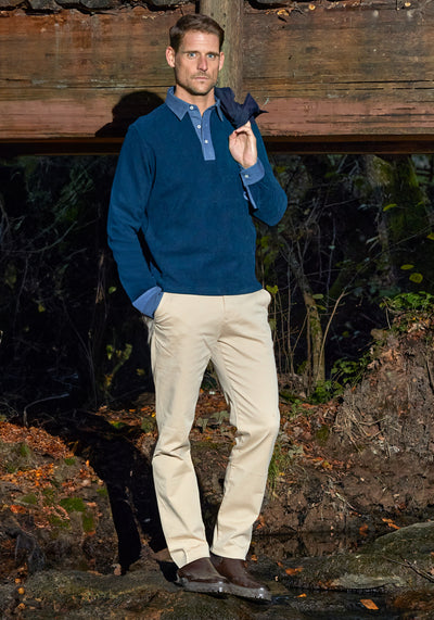 Pacific Indigo Cotton Polo Shirt - Long Sleeve