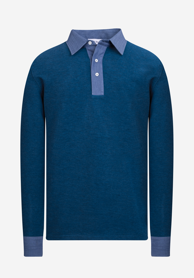 Pacific Indigo Cotton Polo Shirt - Long Sleeve