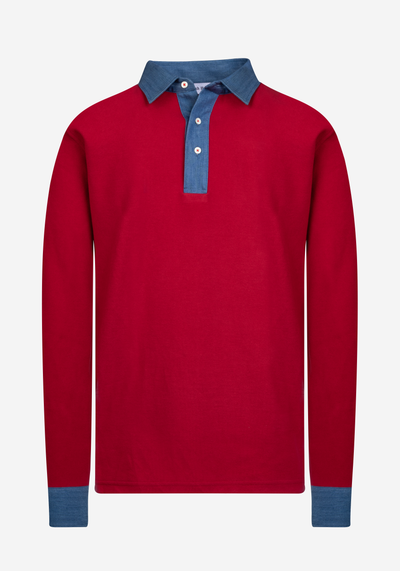 Cardinal Red Cotton Polo Shirt - Long Sleeve