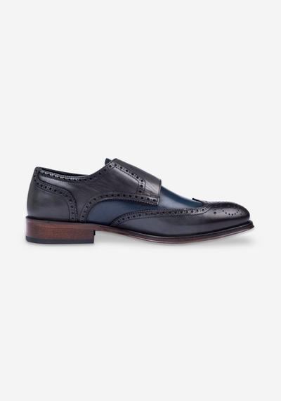 Harbor Navy Calf-Skin Leather Double-Buckle Shoes