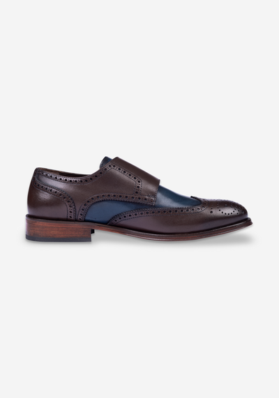 Amber Brown Calf-Skin Leather Double-Buckle Shoes