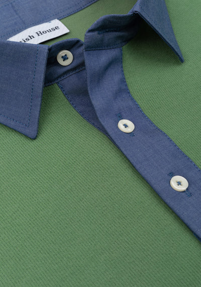 Moss Green Cotton Polo Shirt - Long Sleeve