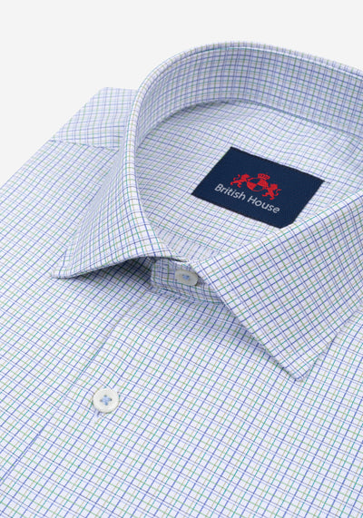 White Clear Blue Checked Twill Shirt