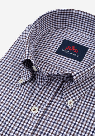 Classic Navy Brown Checked Twill Shirt