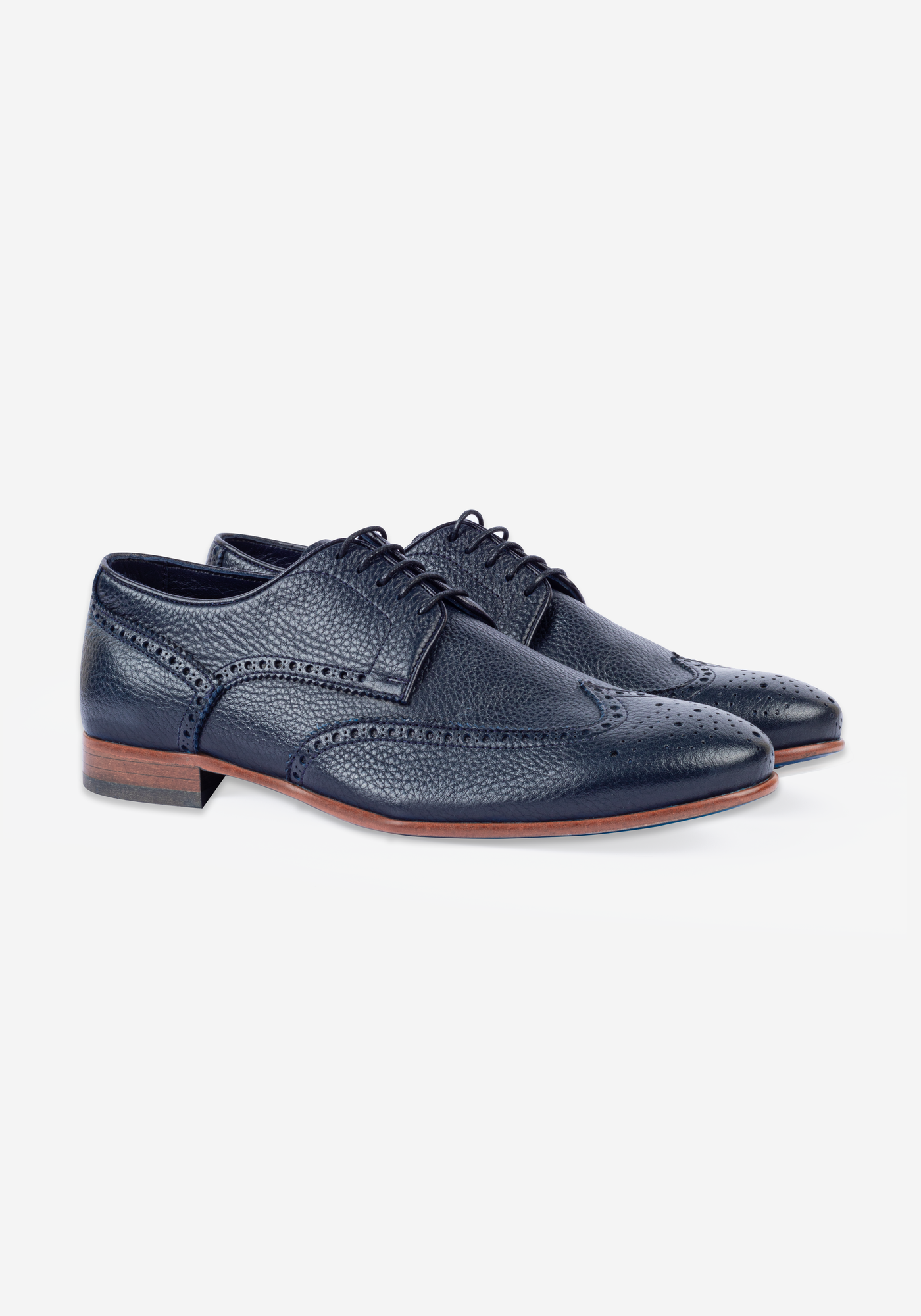 Steel Blue Calf-Skin Brogue Leather Lace-up