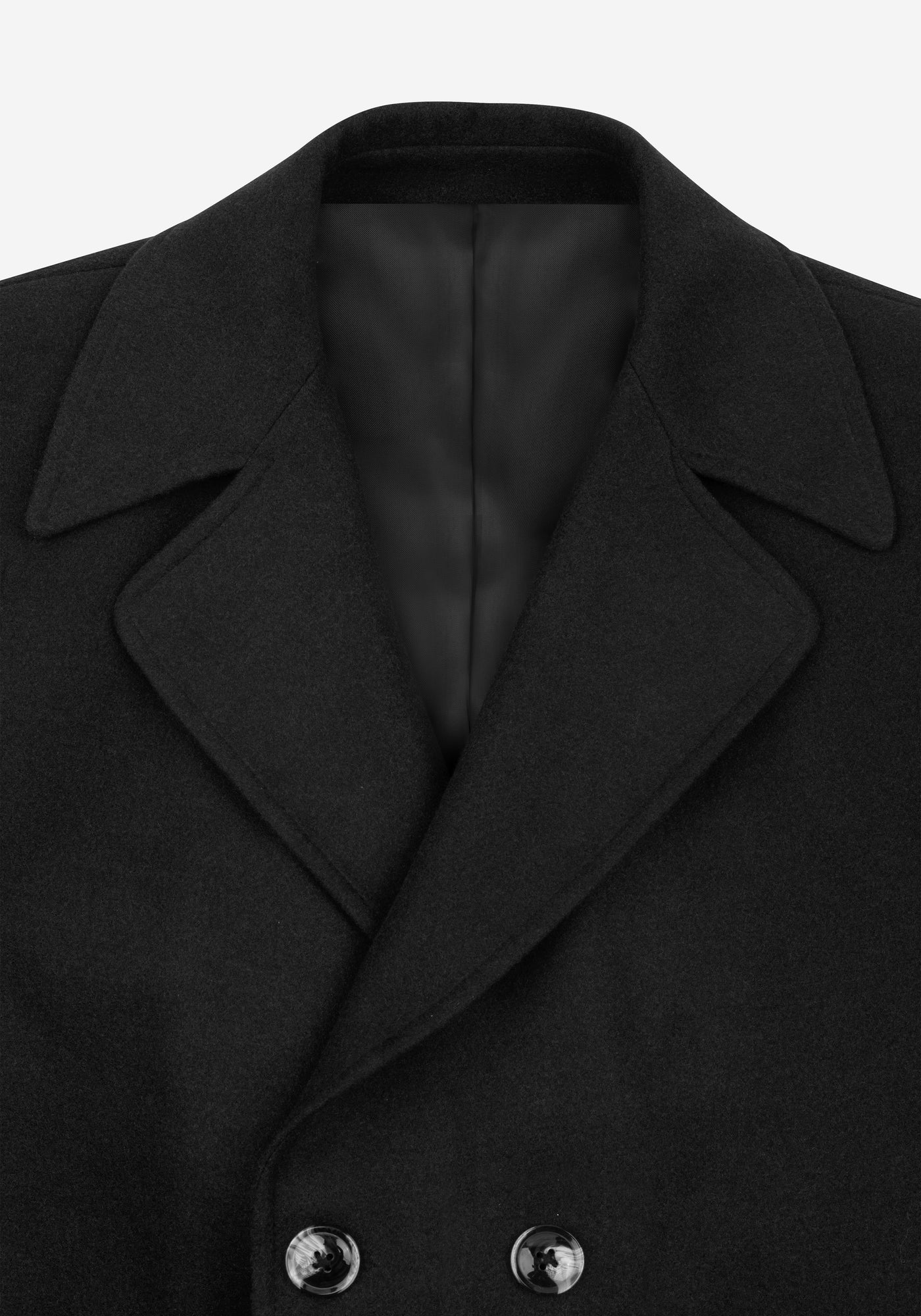 Jet Black Double-Breasted Poly Coat