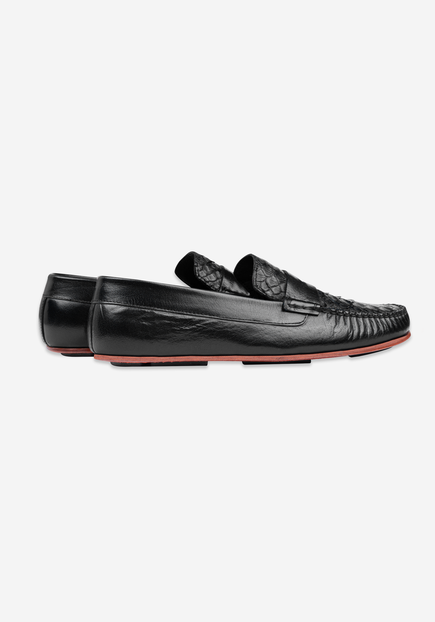 Carbon Black Croco Calf-Skin Leather Slip On