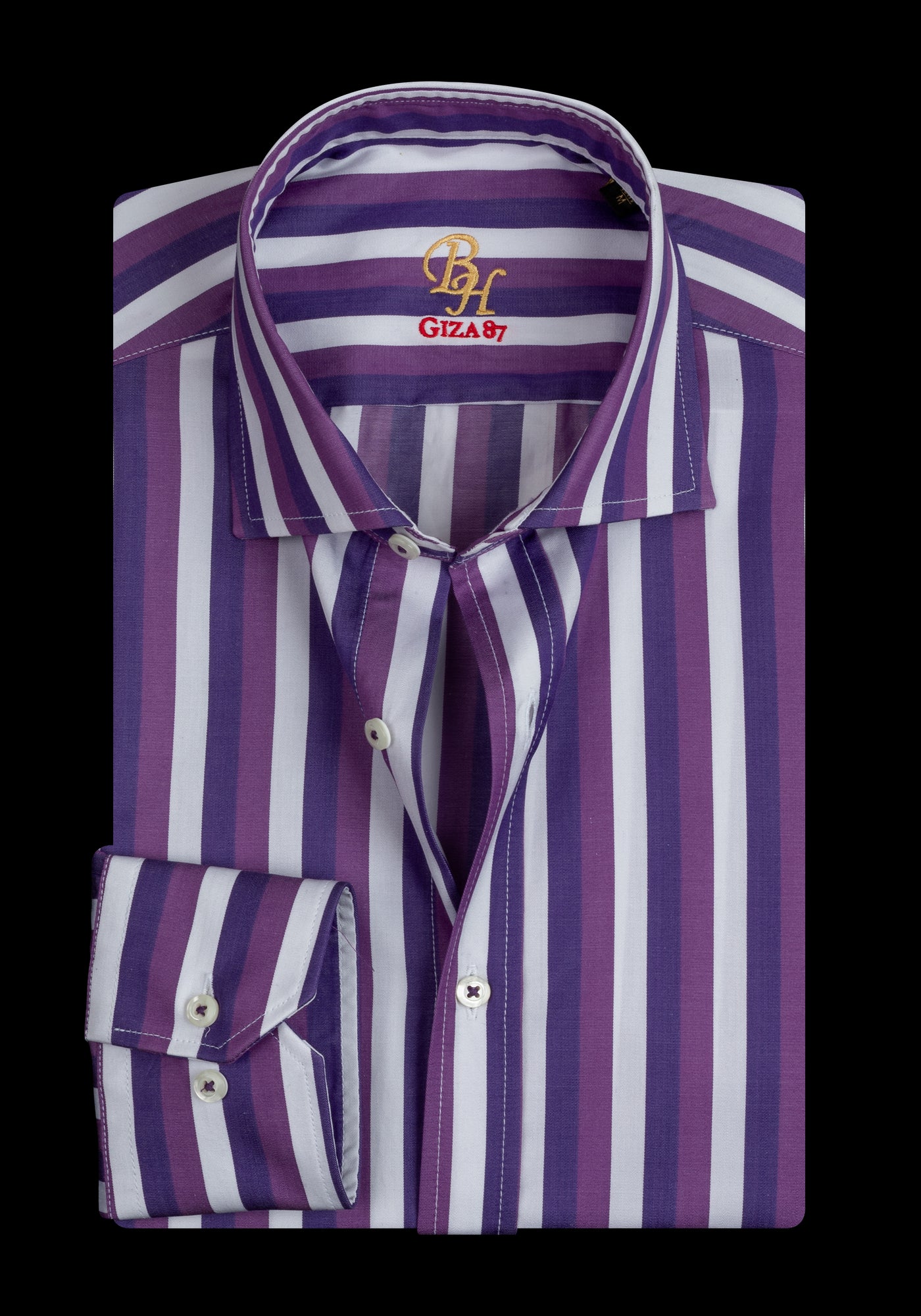 Giza 87 Cotton Parti-Colored Stripe Fine Twill Shirt