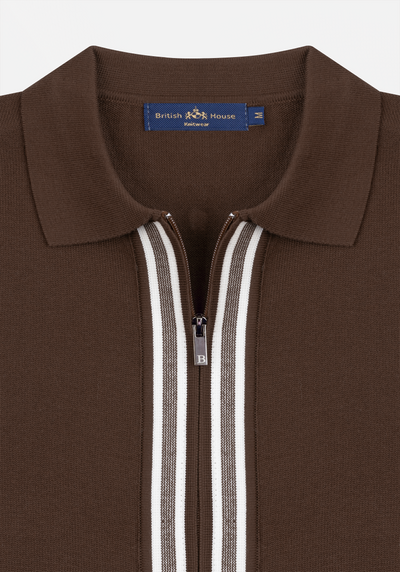 Mocha Brown Zip Cotton Pullover