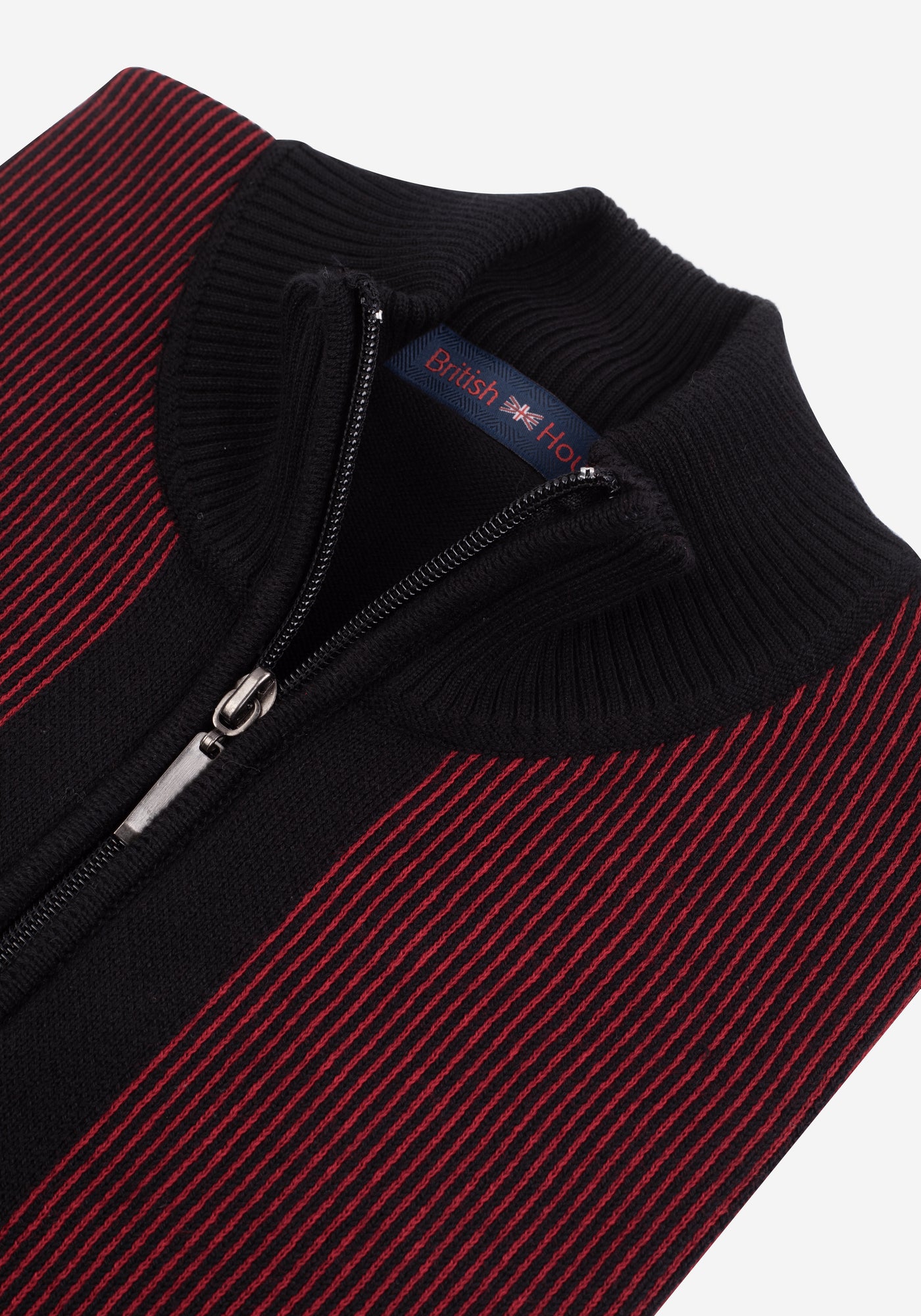 Garnet Red Black Stripe Turtle Neck Pullover