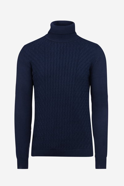 Dim Blue Braided Turtle Neck Pullover