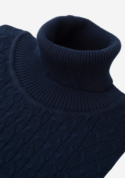 Dim Blue Braided Turtle Neck Pullover