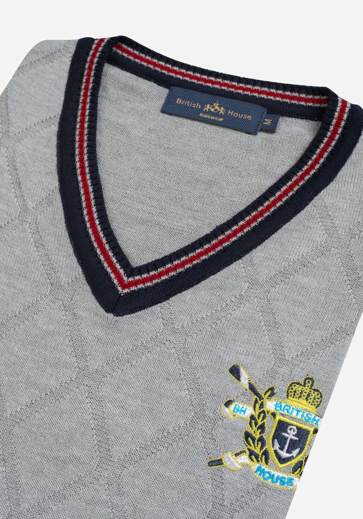 Mist Grey Rhombus V-Neck Pullover