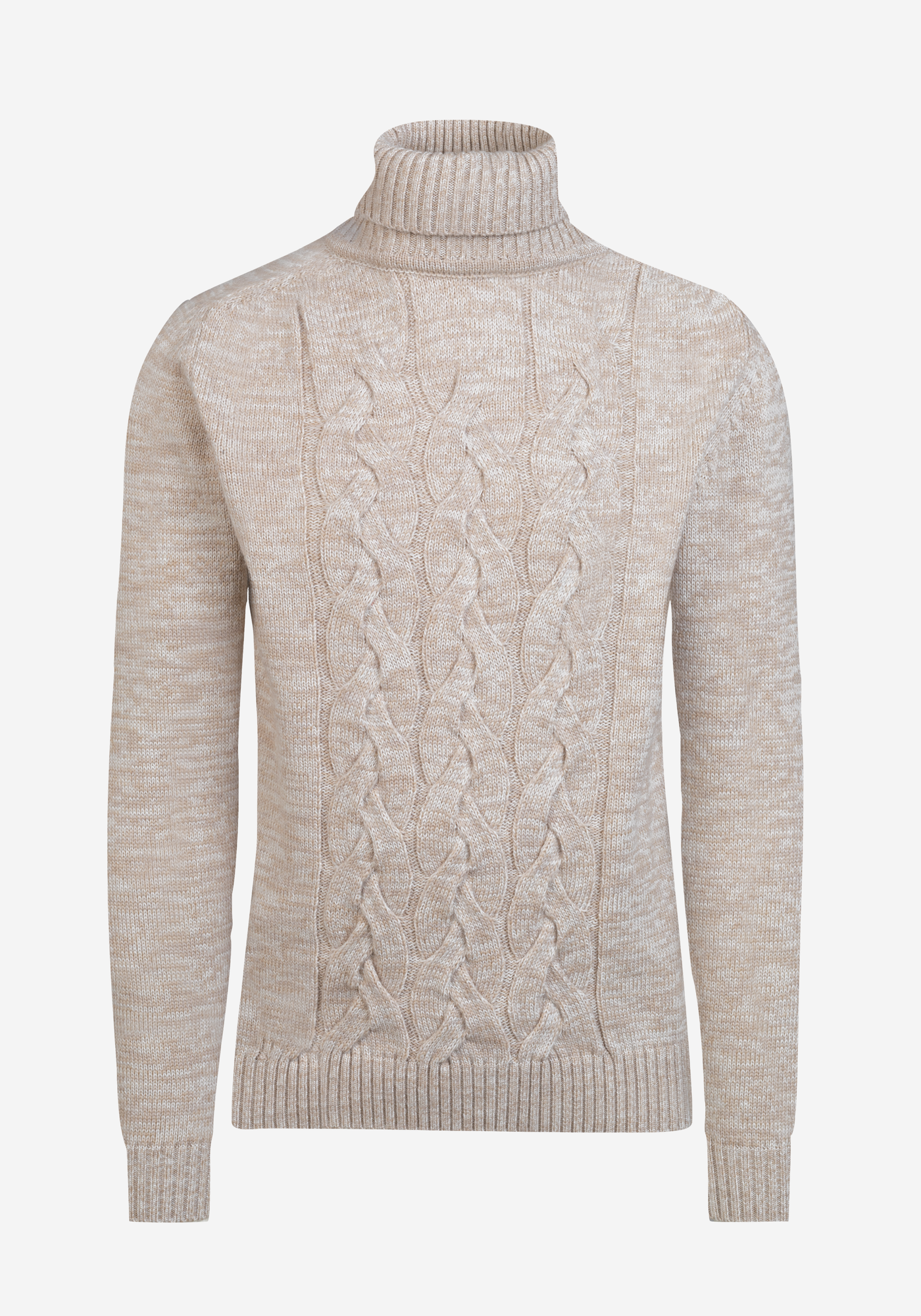 Cream Beige Braided Turtle Neck Pullover