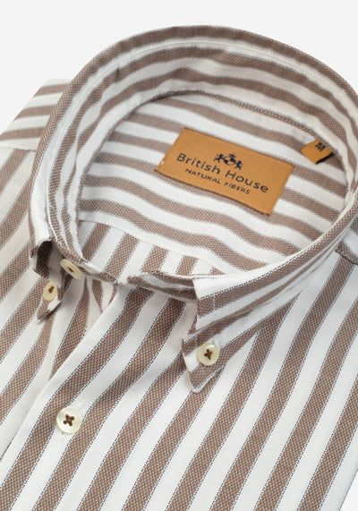 Rustic Brown Stripe Washed Two-Ply Oxford Shirt